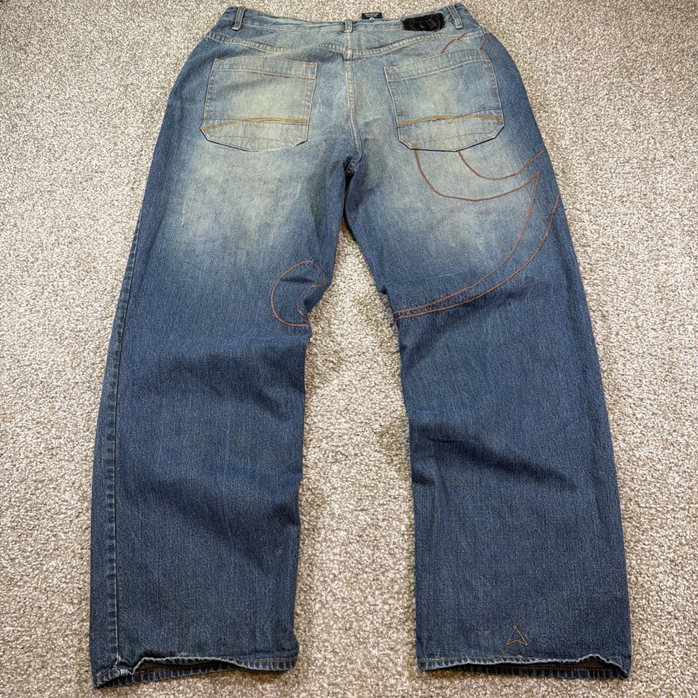 Baggy Y2k G Unit Wide Leg Burst Jeans 38/33 Baggy Hiphop Style Faded Essentials